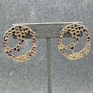 CM JENT Textured Oval Earrings 1.25 In Silver Holes Organic Retro BoHo Vintage